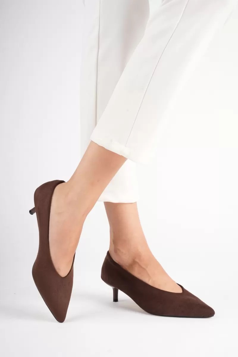 Kadın Acı Kahve Süet 4 cm İnce Topuklu Stiletto TR05MS02K