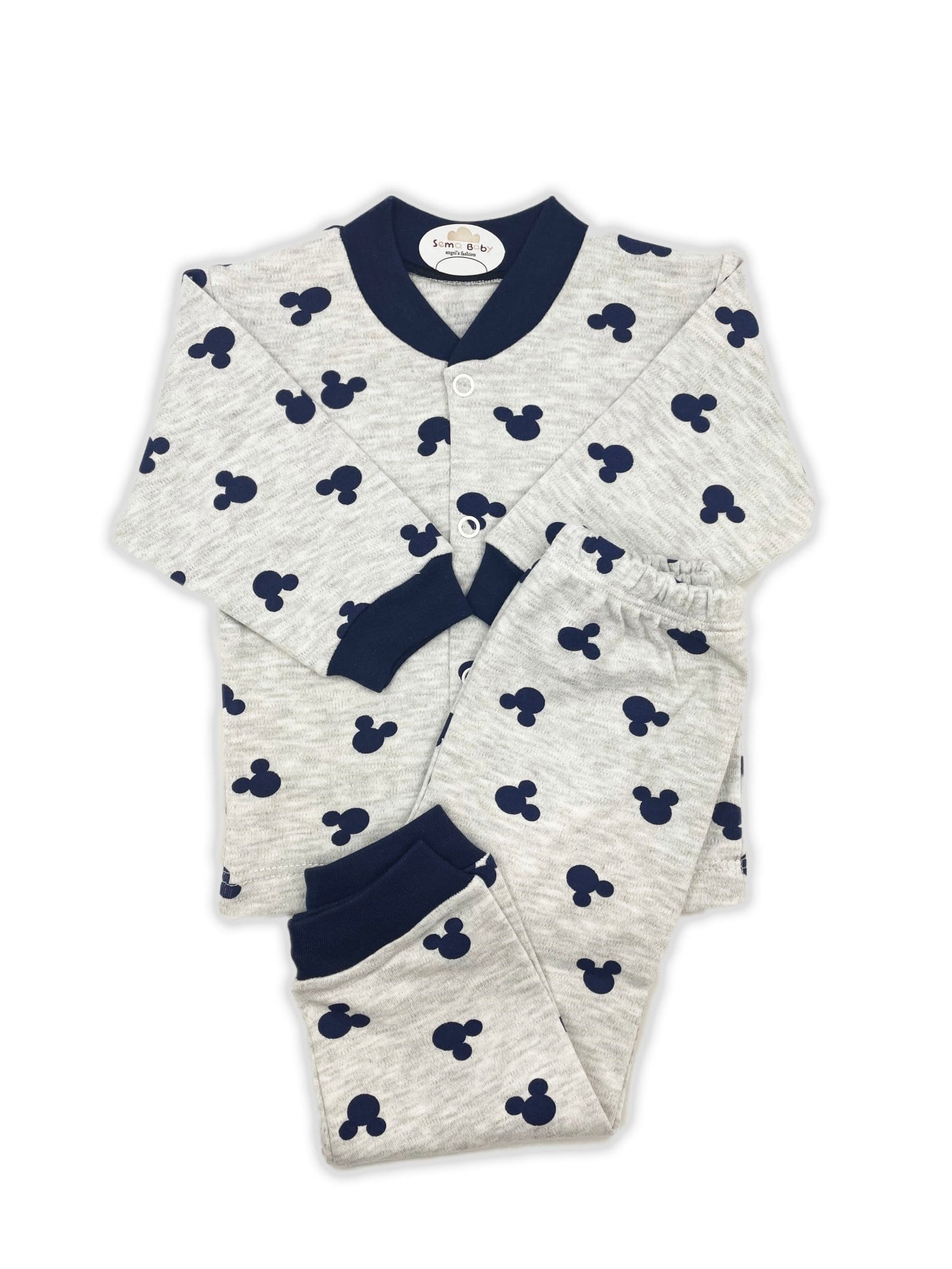 Sema Baby Mickey Mouse Bebek Pijama Takımı - Gri & Lacivert 3-6 Ay