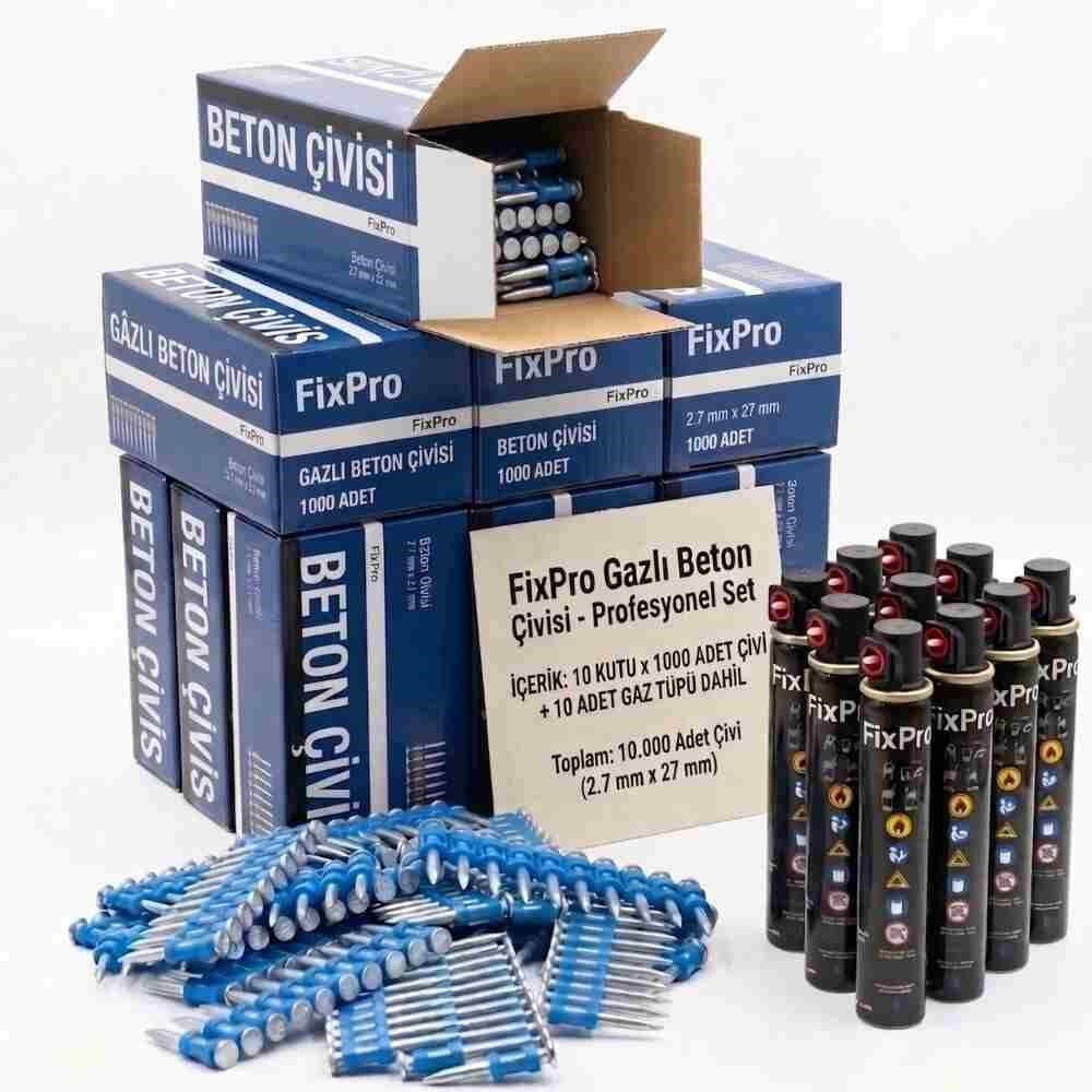 FixPro 27 mm Gazlı Beton Çivisi 10 Kutu (10.000 Adet + Gaz)