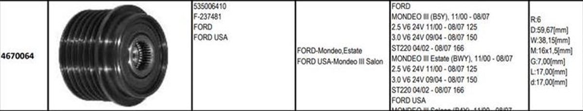 Alt Kasnağı 6Kan Ford Mondeo Hyundaı Ix35 Kıa Sportage Optıma