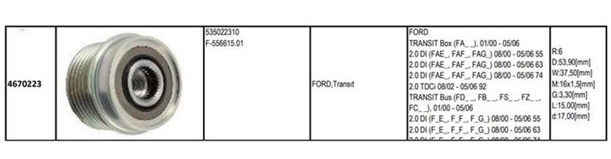 Alt Kasnağı 6Kan Ford Mondeo Iıı 1 8 16V 2 0 16V 00 07 Ford Transit 2 0Dı (00 06)
