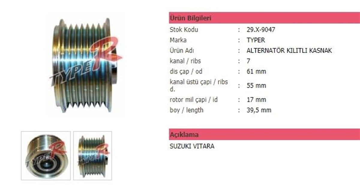 Alt Kasnağı 7Kanal Suzuki Vitara
