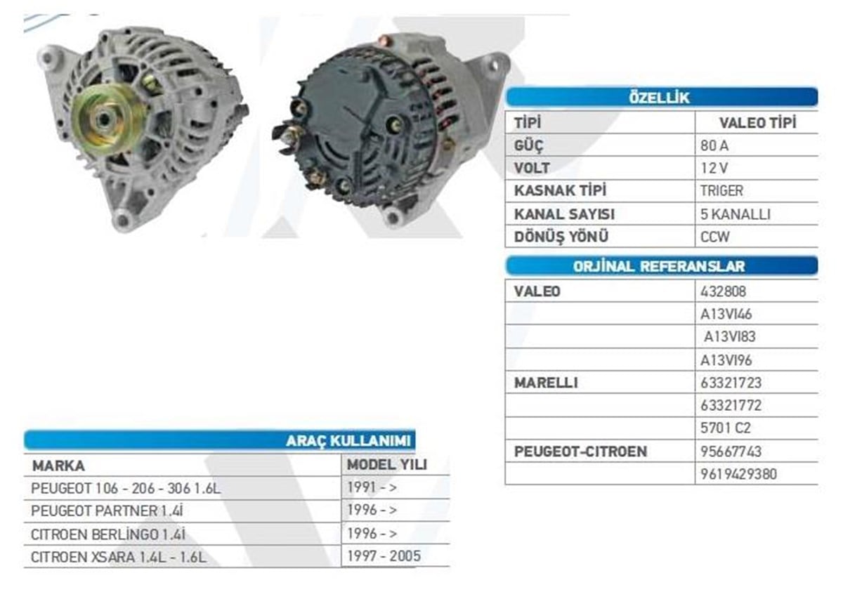 Alternatör 12V 110Ah Renault Laguna Safran Alt21780n