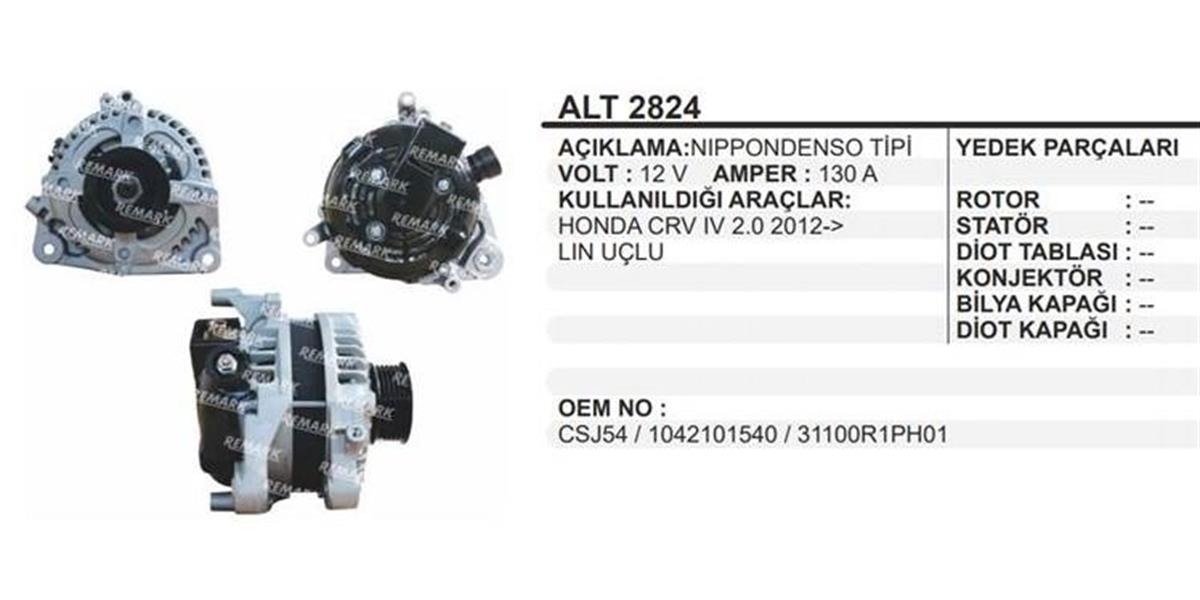 Alternatör 12V 130Ah Honda Crv Iv 12 Nippondenso Tipi | Remark Alt2824