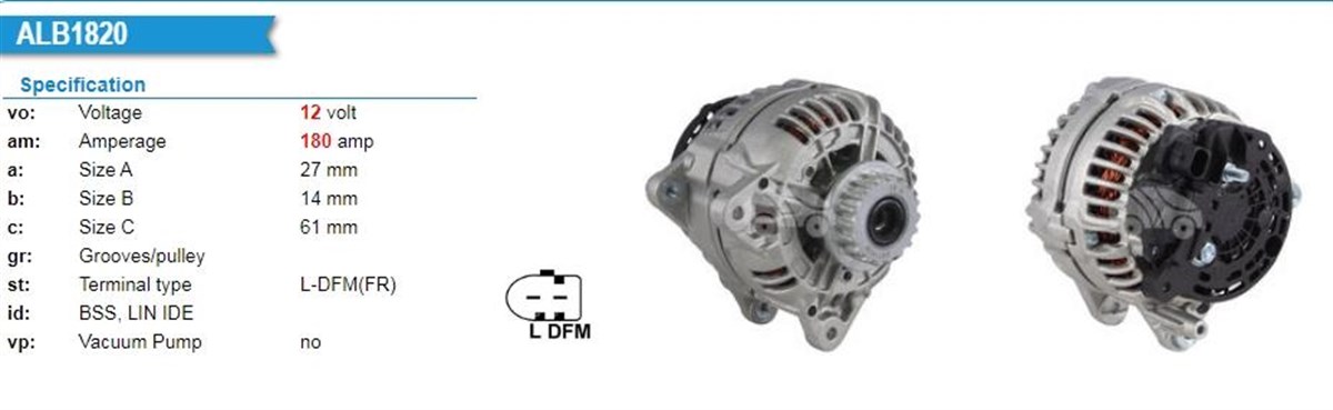 Alternatör 12V 180Ah (Kablin Kasnaklı) Vw Multiman Transporter Touareg Bosch Tip