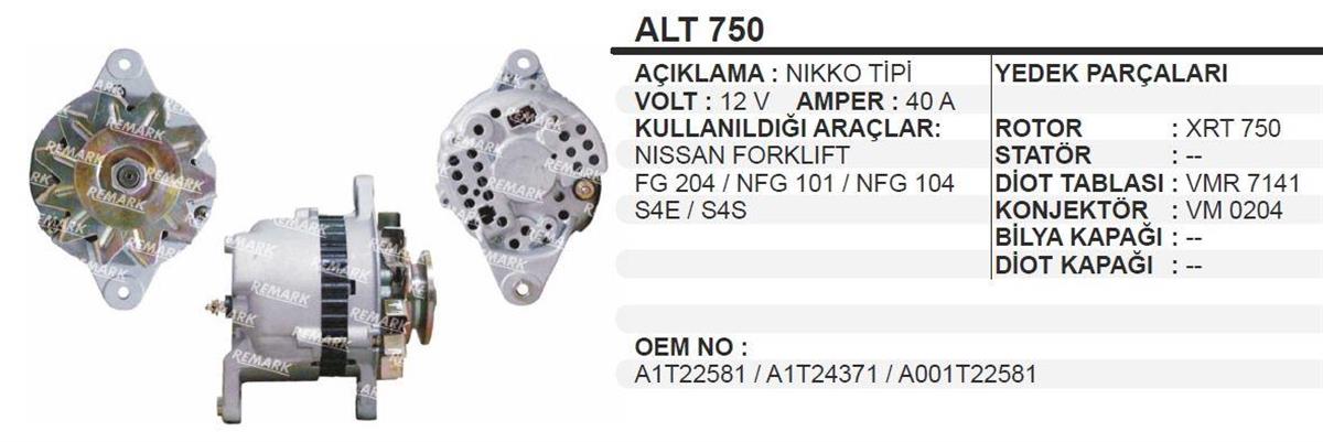Alternatör 12V 40Ah Isuzu Foklift Nissan | Martek Alt750