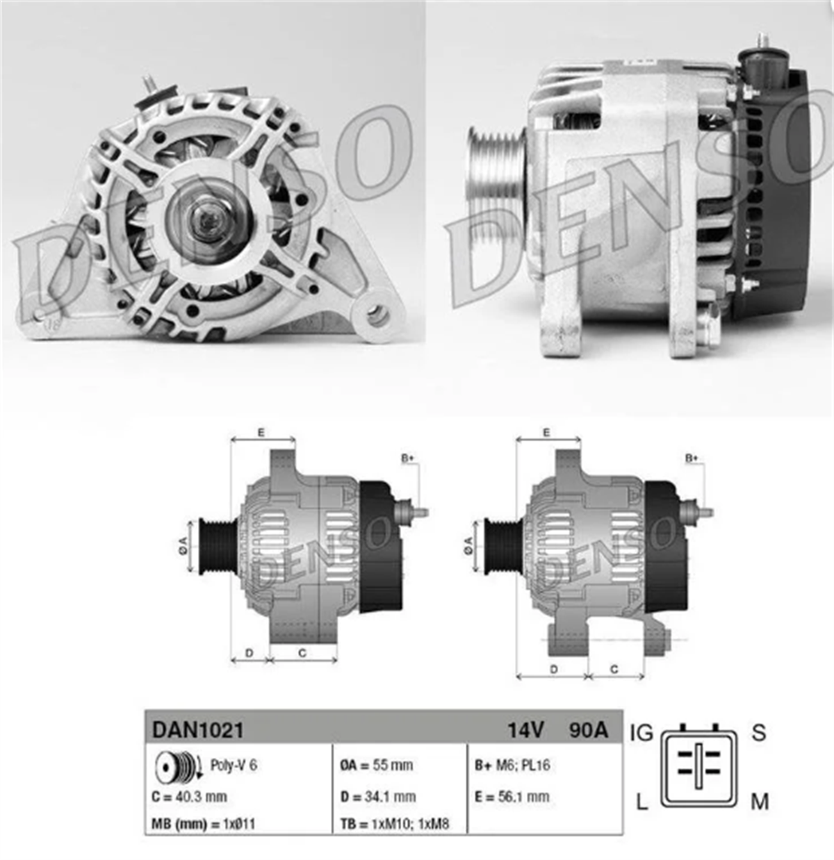 Alternatör 12V 90Ah 4Fiş Toyota Corolla 01 03 Aurıs 07 13 Avensıs 03 08 6Pk 4 Fiş | Denso Dan1021