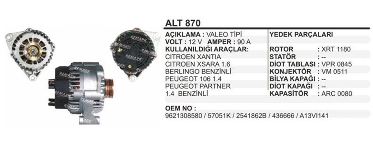 Alternatör 12V 90Ah Cıtroen Xsara Berlingo Benzinli