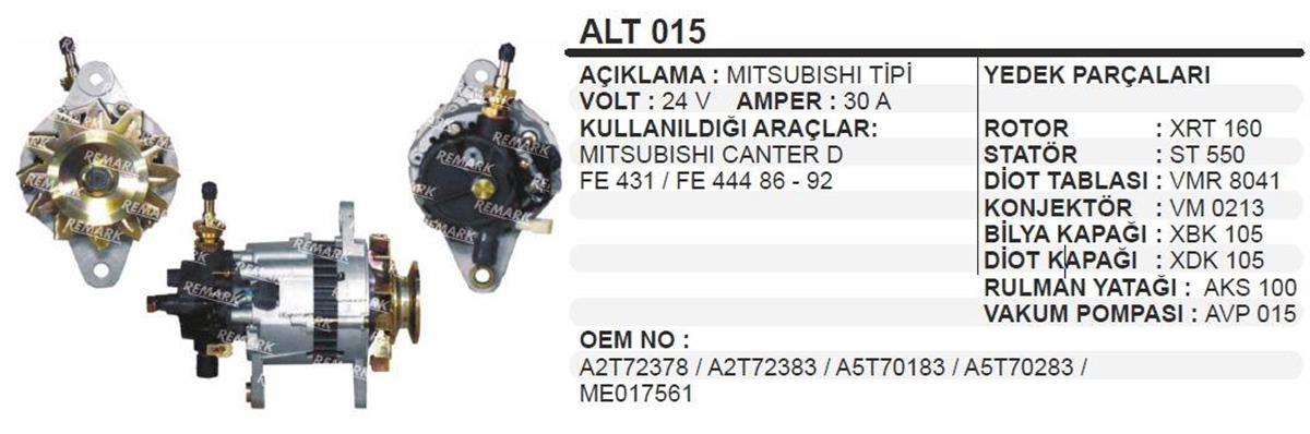 Alternatör 24V 30Ah Mıtsubıshı Canter Alt015 (Rb) Alt015 U Altv016 111344 111758 A002t71983 Wut Alt12551 | Aes Alt015