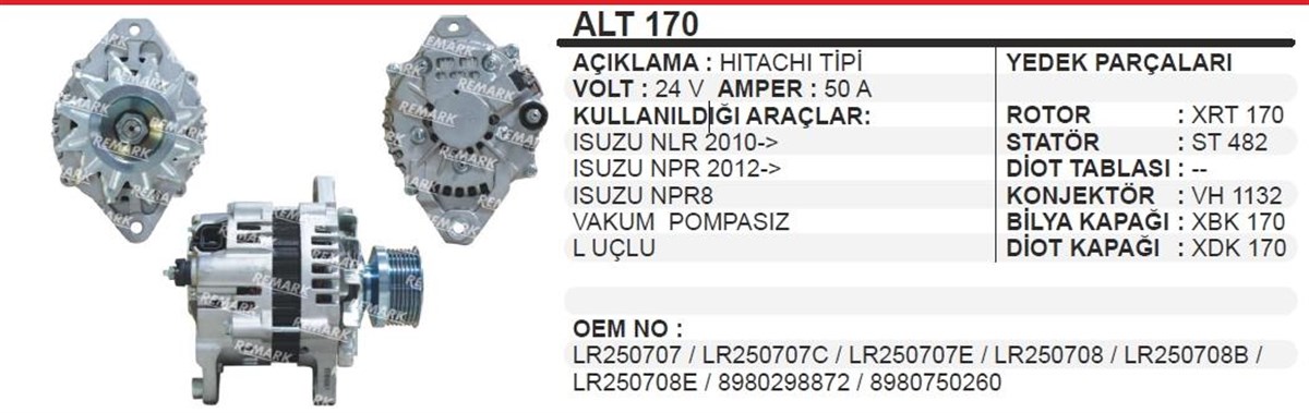 Alternatör 24V 50Ah Isuzu Nqr Nkr Vaksuz Wwalt3150