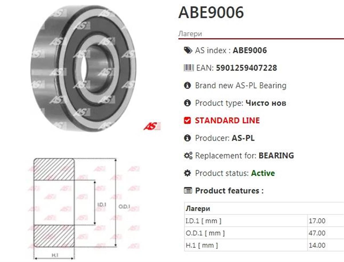 Alternatör Rulmanı 17*47*14 6303 F00m990412