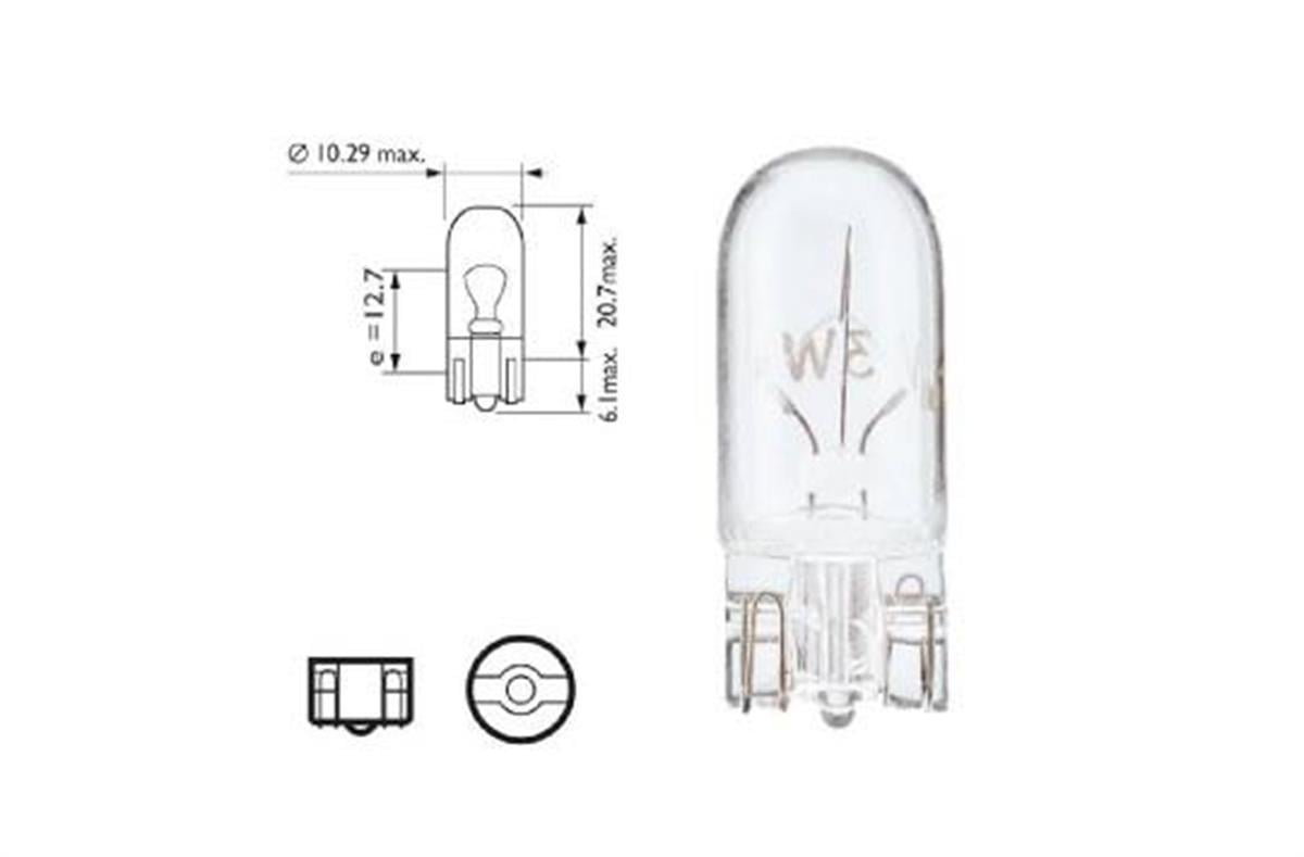 Ampul 12V 3W T10 Dipsiz Ampul
