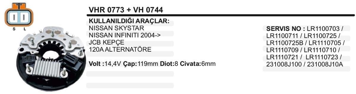 Diyot Tablası+Konjektör 12V Vertex Jcb Skystar