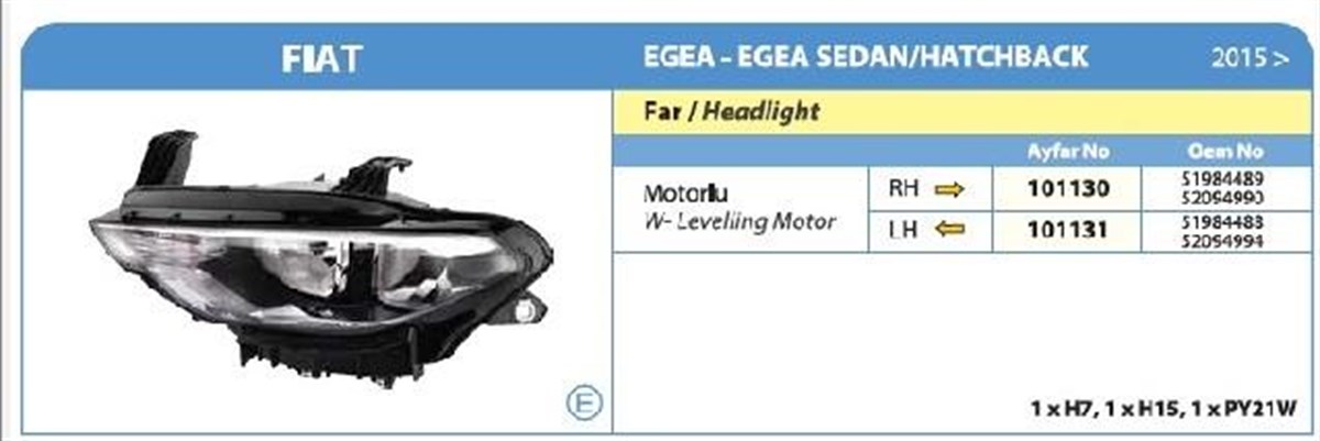 Far Sağ Fıat Egea 15 Elektrikli Krom Çerçeveli