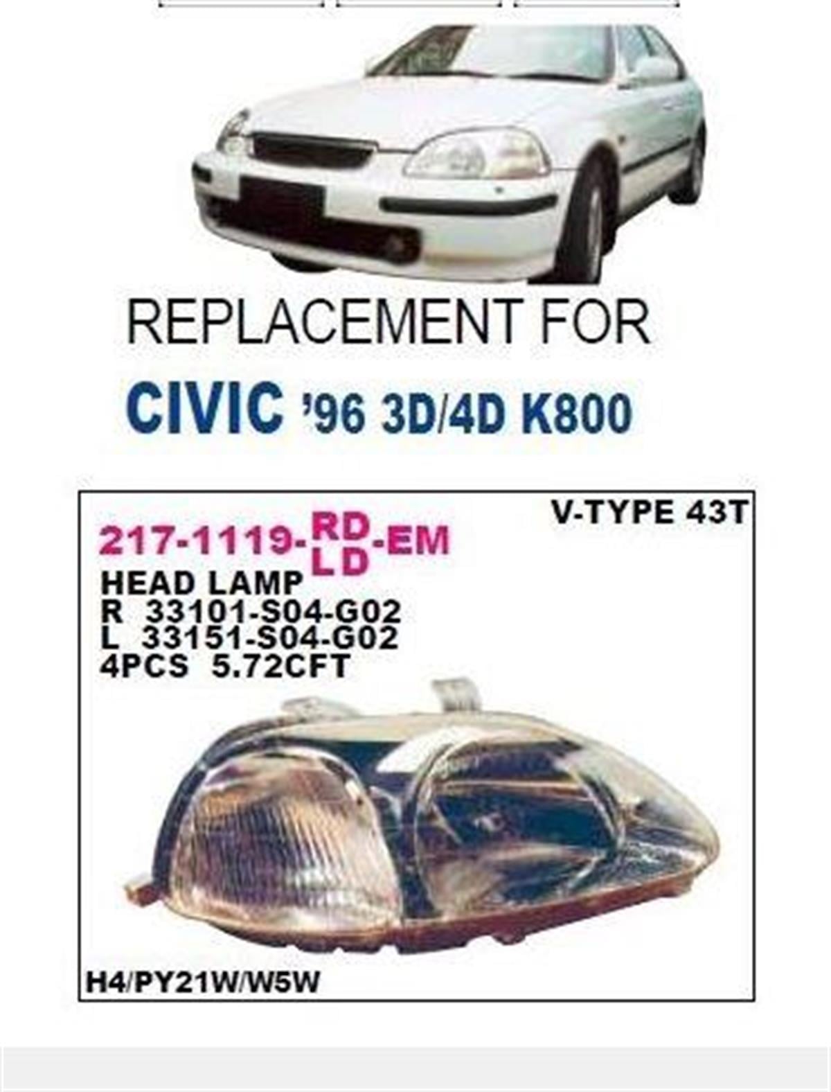 Far Sol Elektrikli Valeo Tip Honda Cıvıc Sedan Hb 96>98