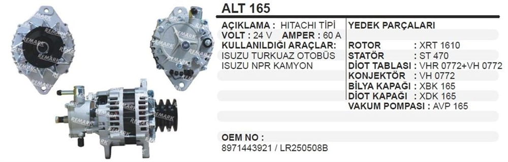 ITHALT165OEM-Alternatör Dinamo