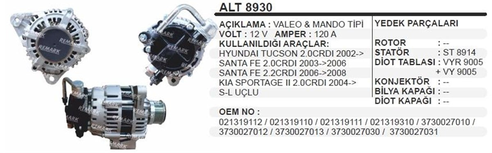 ITHALT8930-Alternatör Dinamo