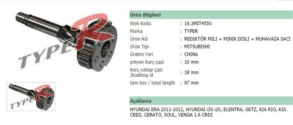 ITHFR163MIT4550-Marş Rediktörü