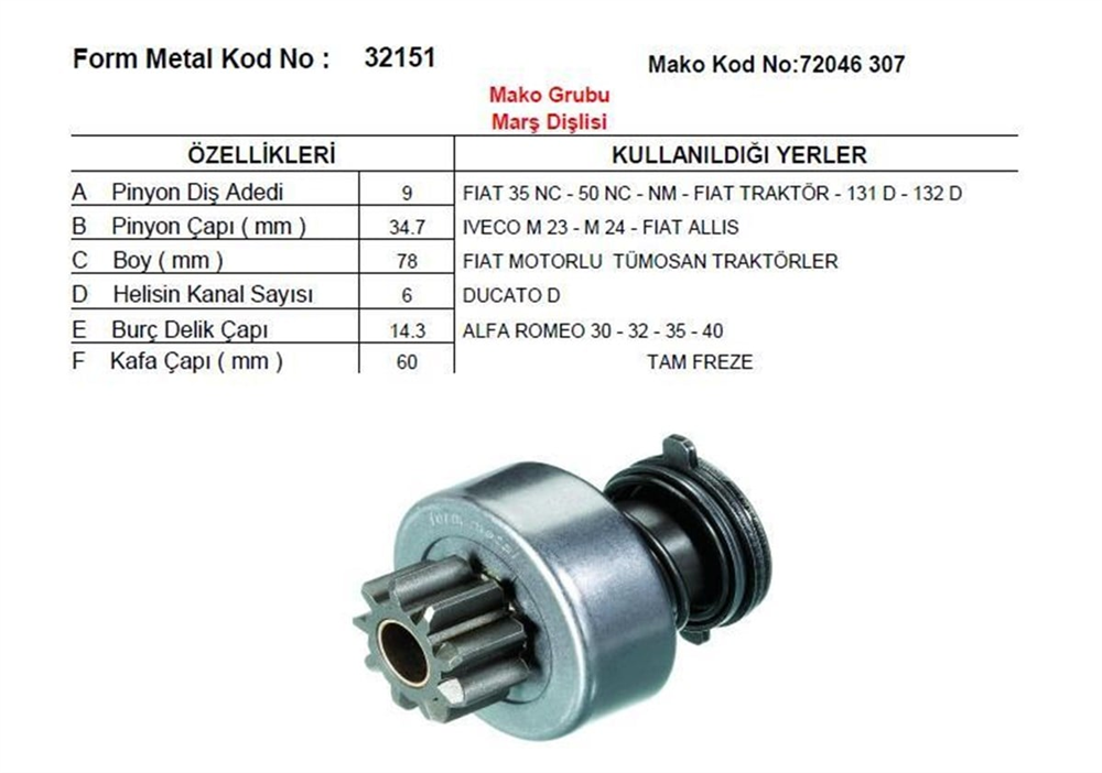 MAKO72315661-Marş Dişlisi