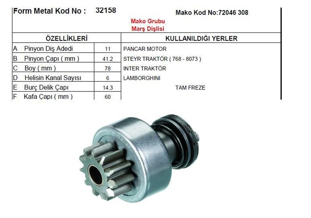 MAKO72315664-Marş Dişlisi