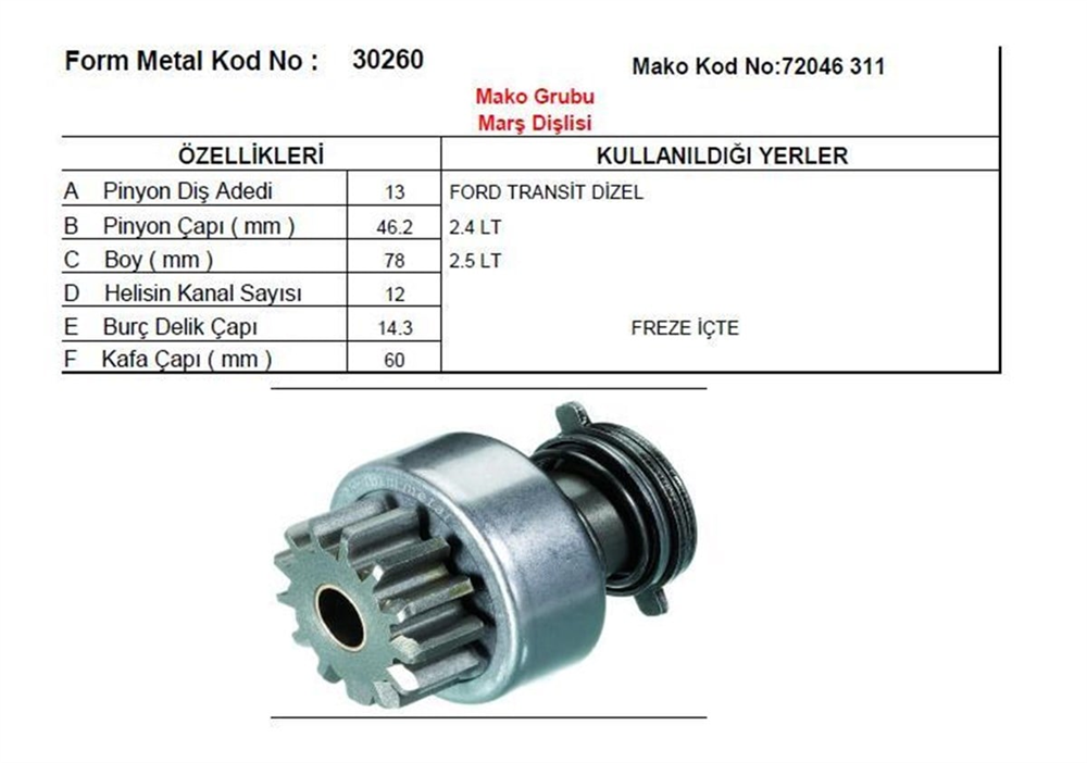MAKO72316026-Marş Dişlisi