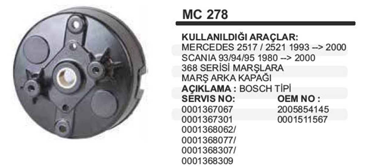 Marş Arka Kapak Bosch Tip               Mc278 2000