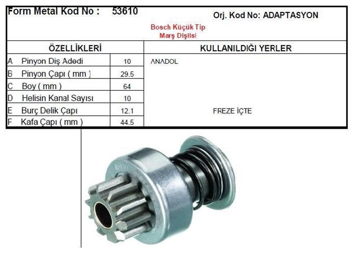 Marş Dişlisi 10Diş Anadol Bosch Tipi Fm53610
