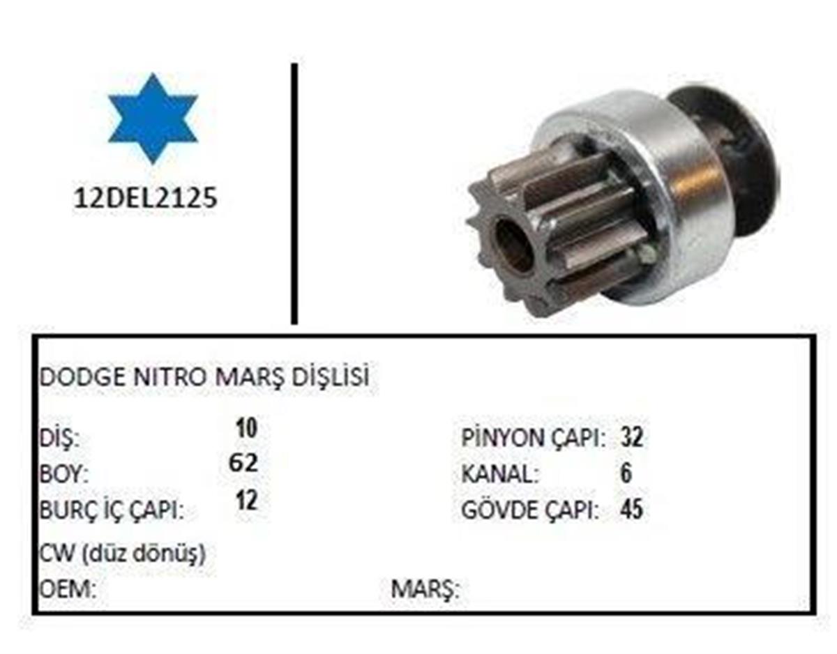 Marş Dişlisi 10Diş Delco Tipi Jeep Wrangler Cw Dodge Nıtro (Boy 62Mm) | Typer 12Del2125