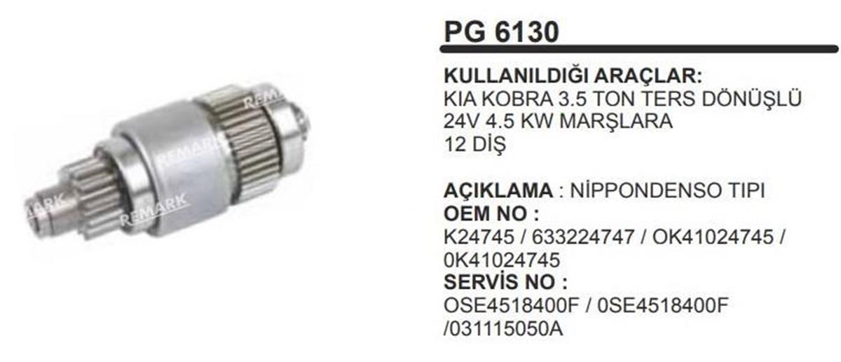 Marş Dişlisi 12Diş Kia Kobra Kamyon Ters Dönüş | Remark Pg6130