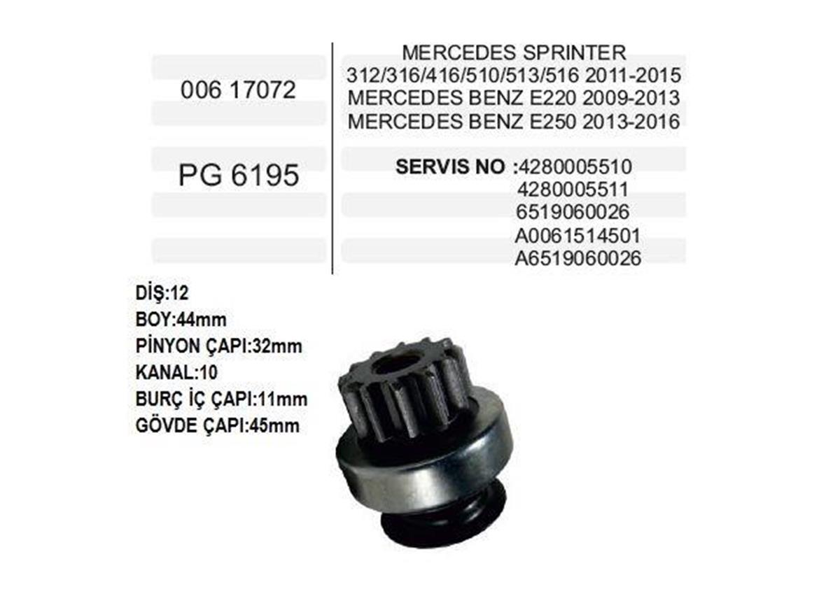 Marş Dişlisi 12Diş Sprinter Mercedes Benz C180 E200 E220 Vıano Vıto 2 2 Cdı Motor Pg6195 15551 156195 12Npd3428