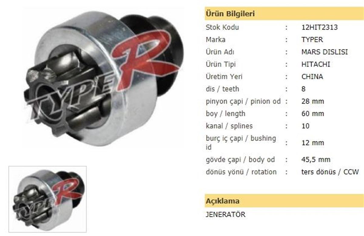 Marş Dişlisi 8Diş Jenaratör Ters 2313 Jenerator Capa Makınası Yanmar Kıpar Kama Aksa Palmera (Str6128)