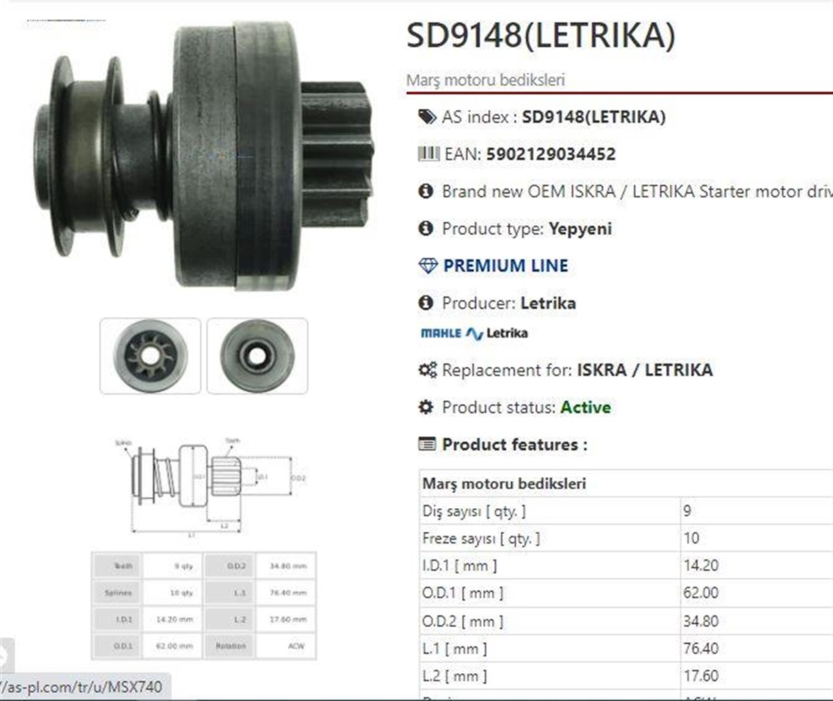 Marş Dişlisi 9Diş Ters Lombardini 1