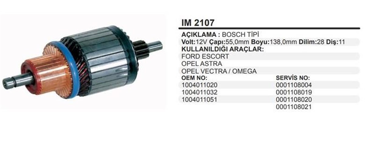 Marş Kollektörü 12V Opel Astra Vectra Ford Escort  55X138x11