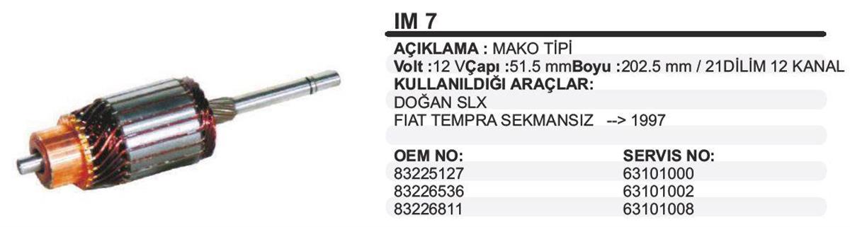 Marş Kollektörü 12V Slx Uno 127 Sekmansız 52X203 Nissan Primera Hyundai Palio | Dodo Im7
