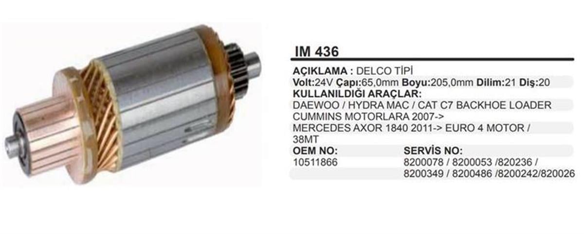 Marş Kollektörü 24V 38Mt Delco Daewoo Hydramac Cat C7 Backhole Loader 07 Mercedes Axor Cummıns Motorlara