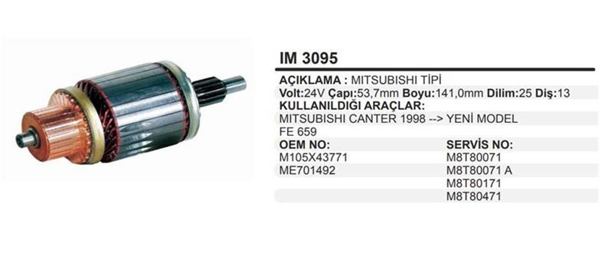 Marş Kollektörü 24V Canter Ym 53 7X141x13 Im3095 | Dodo Im3095