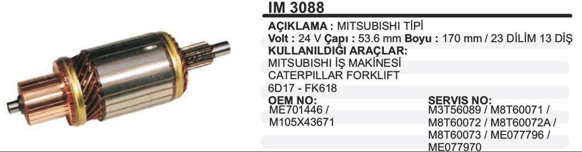 Marş Kollektörü 24V Mits Caterp İş Makinası Caterpillar Forklift 53 6X170x13 Im3088 | Remark Im3088