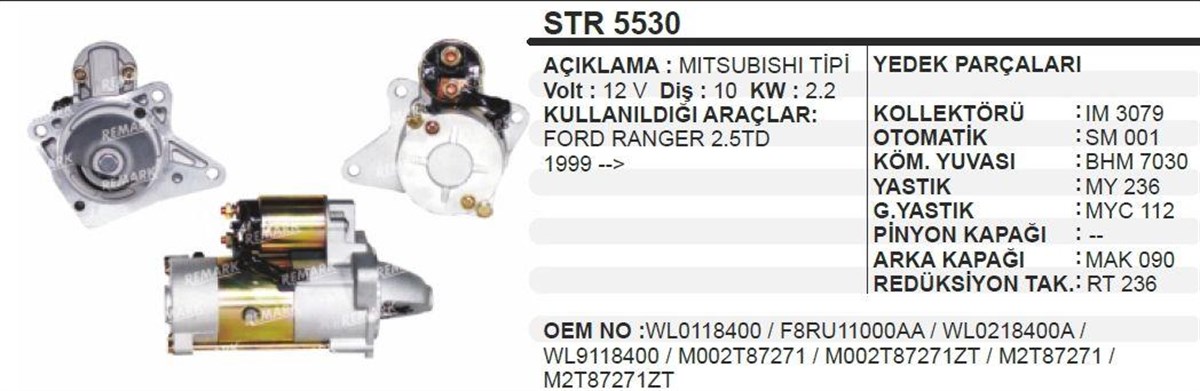 Marş Motoru 12V 10Diş Ford Ranger Mıtsubıshı Tip