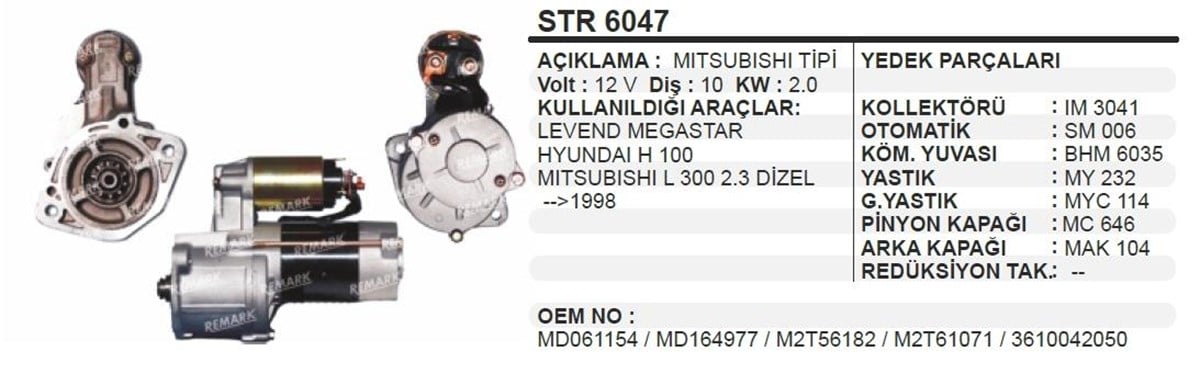 Marş Motoru 12V 10Diş H100 Em Bmc Levent Str6047 Wutse 16853 Cargo 110809