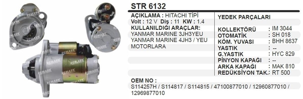 Marş Motoru 12V 11Diş Yamaha Yanmar Marin Str6132