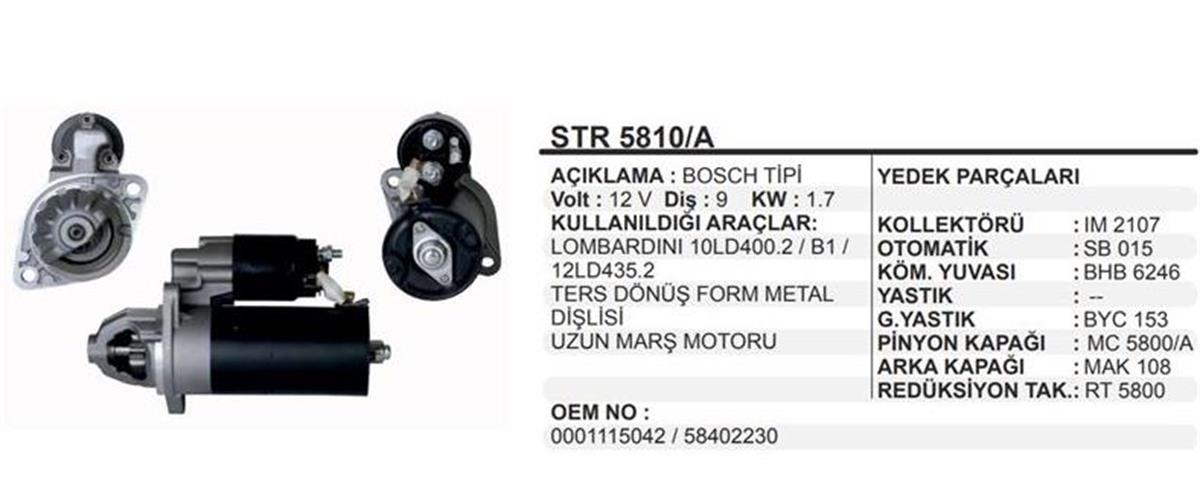 Marş Motoru 12V 9 Diş Lombardini Fm Dişli Uzun | Remark Str5810a