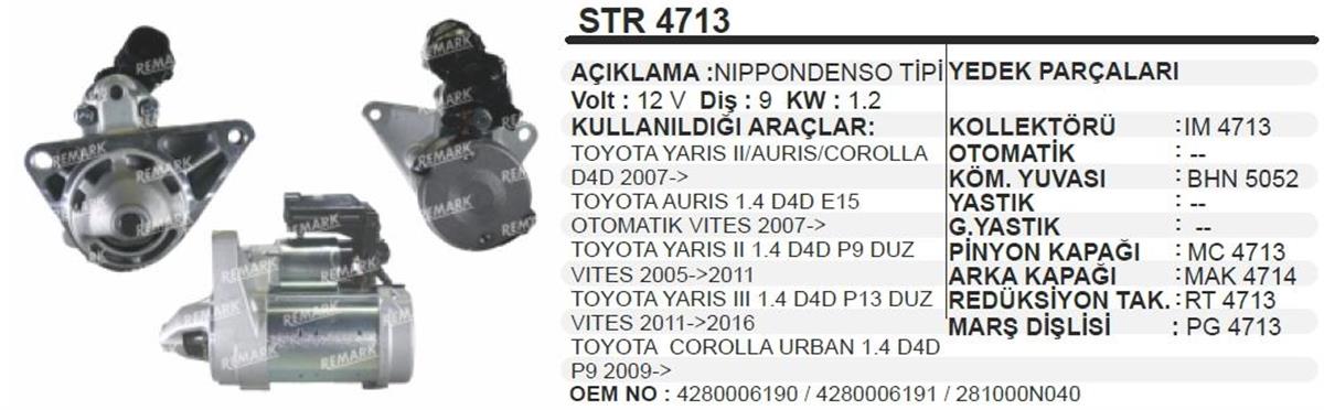 Marş Motoru 12V 9Diş 1,6 Kw (Cw) Toyota Aurıs Corolla Urban Cruıser Yarıs 1 4 D 4D | Bypart Umm3440