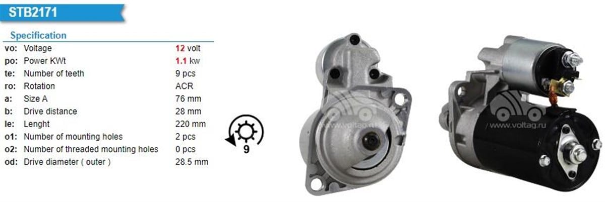 Marş Motoru 12V 9Diş  Lombarıdını Bertolını 312 318 408 Goldını  3Ld 450 3Ld510 6Ld325 Valp 1 1 Kw Bcs