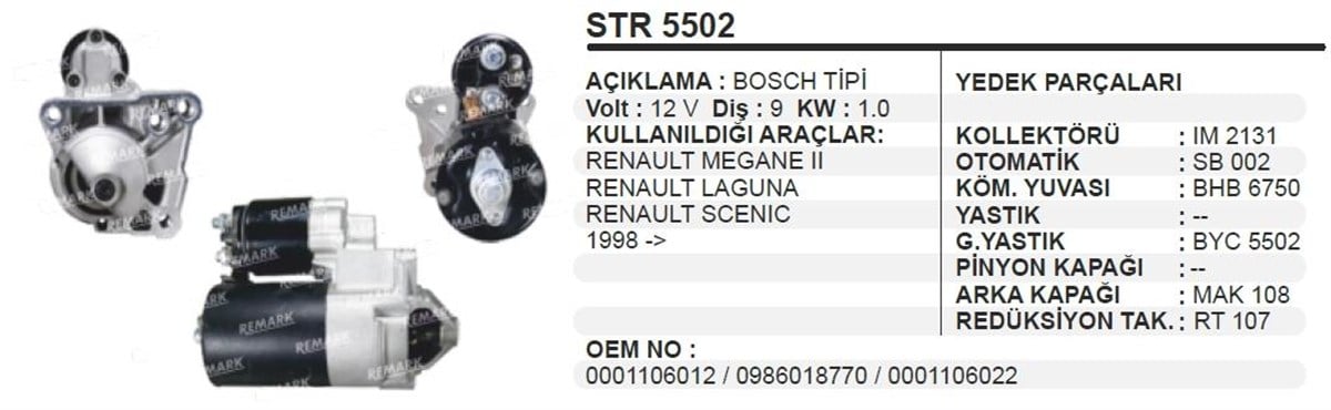 Marş Motoru 12V 9Diş Renault Megan Iı Laguna Scenıc