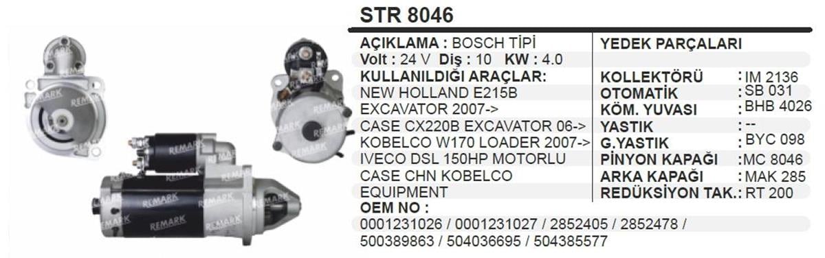 Marş Motoru 24V 10Diş Newholland Case Kobelco Iveco E215b/Cx220b 231026 | Wınwın Str8046