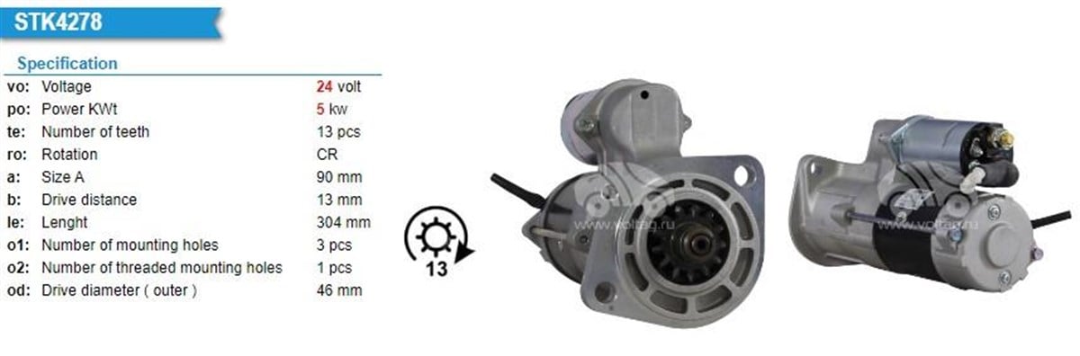 Marş Motoru 24V 13Diş Isuzu Turkuaz İş Mak Isuzu Turkuaz Euro Iv 4Hk1 Motorlu İş Makinalarına