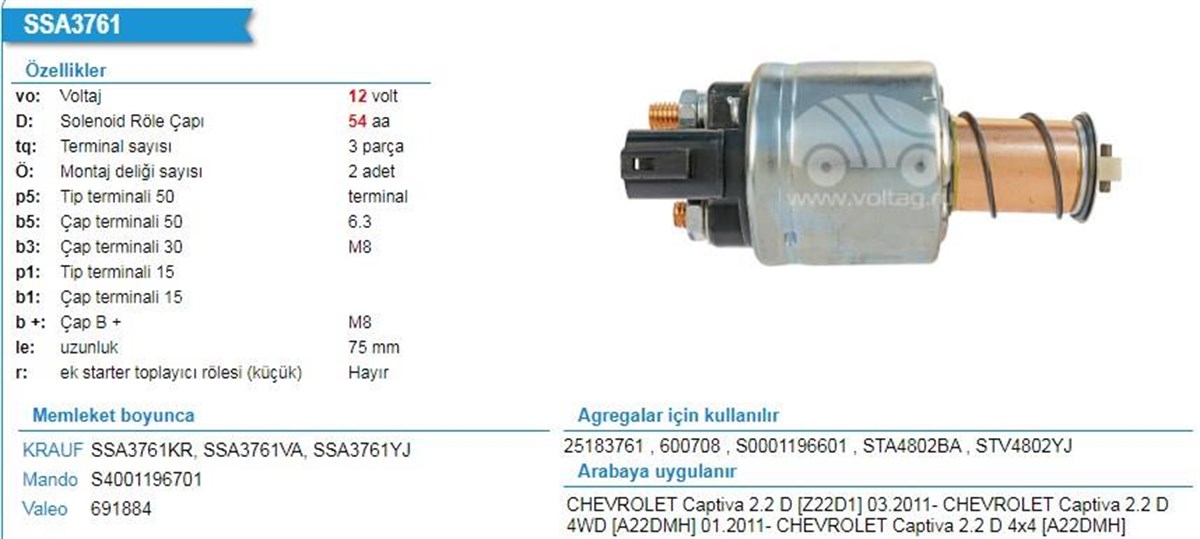 MARŞ OTOMATİĞİ 12V VALEO TİP CHEVROLET CAPTİVA OPEL ANTARA
