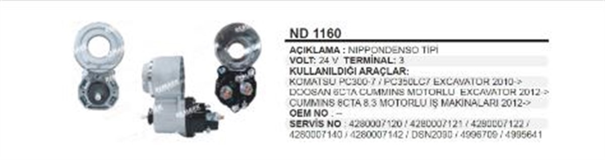 Marş Otomatiği 24V Gövdeli Cummins Komatsu  Doosan İş Makinası Pc300 Pc350 Excavatör