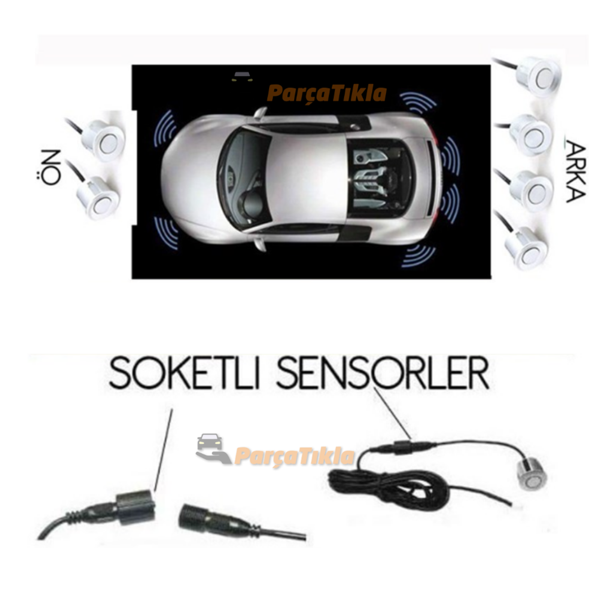 Park Sensörü E8 6 Ekran 2Ön 4Arka Siyah Beyaz Gri