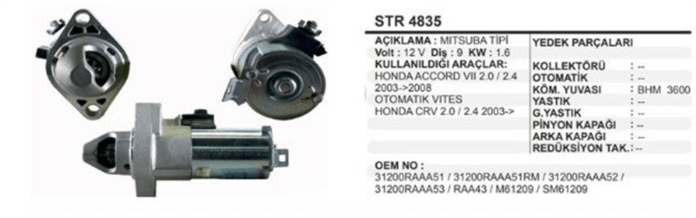 PARSSTR4835-Marş Motoru - Marş Dinamosu
